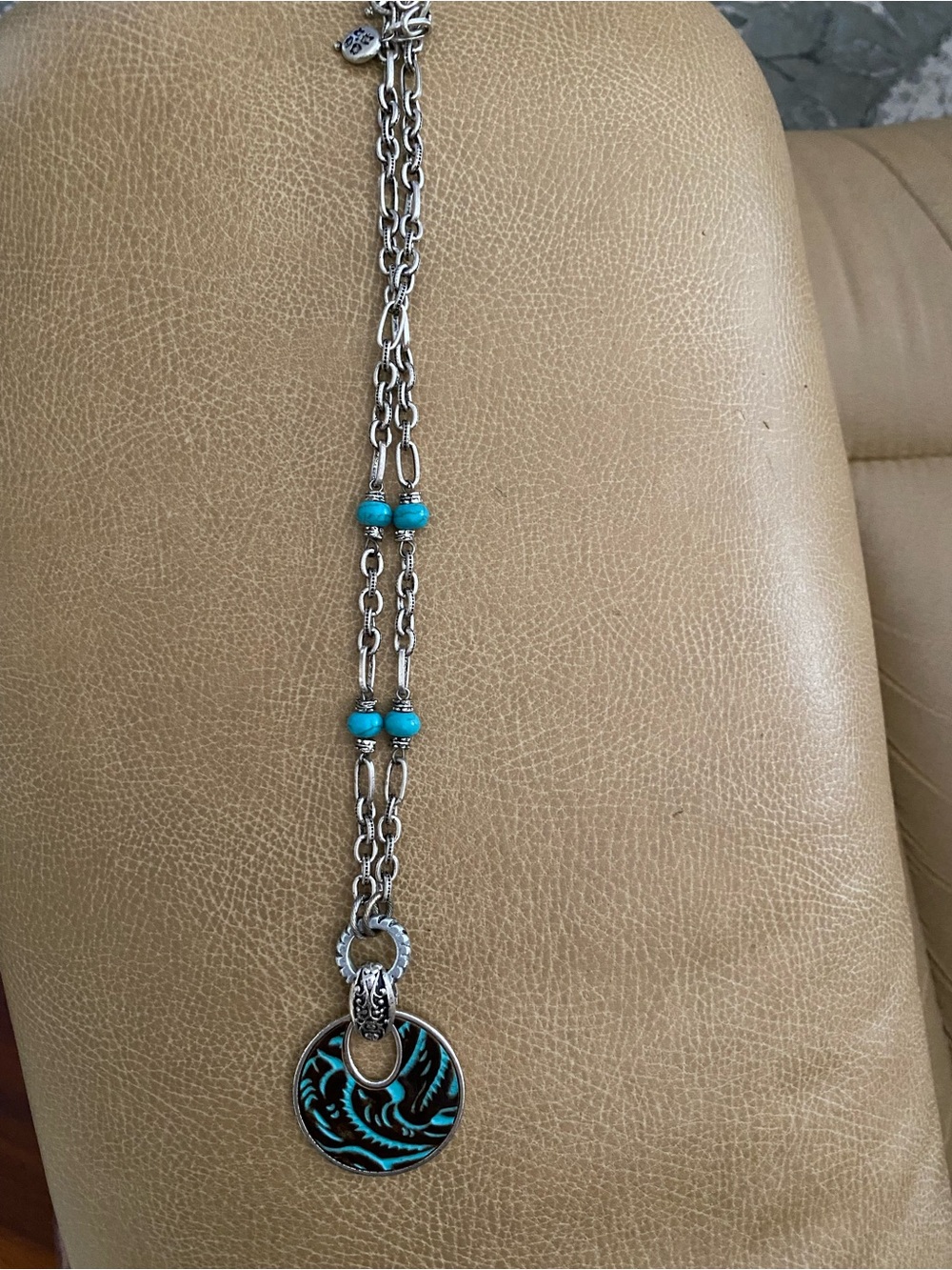 Patricia Nash Turquoise Leather Pendant Necklace - Women's Silver Chain